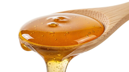 Pure Organic Honey Dripping from a Wooden Spoon Close Up Macro View