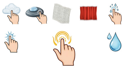 Set of UX UI Interactive Icons Showing Finger Tapping Different Textures