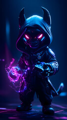 Naklejka premium Mysterious Hooded Figure with Neon Magic