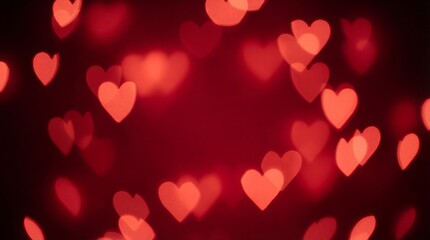 Abstract Red Heart Shaped Bokeh Lights on Dark Background