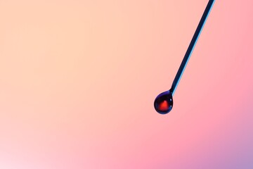 In vitro fertilization. Needle with liquid sample on beige gradient background, closeup. Space for text