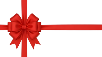 Red Gift Ribbon Bow with Horizontal and Vertical Bands Isolated PNG with Transparent Background