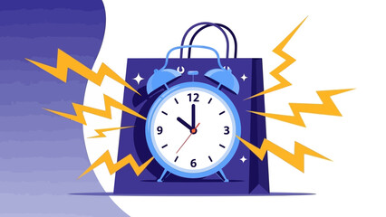 Time and Shopping Bag Illustration Emphasizing Urgency in Retail and Commerce.