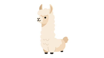Fototapeta premium Cute beige cartoon llama standing upright with fluffy fur and friendly expression.