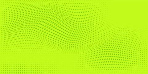 Dots halftone green color pattern gradient texture on bright green background. Flow dots style. Comic natural pop arts