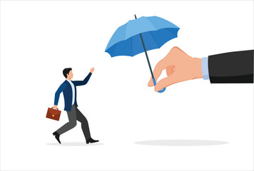 Obraz premium icon logo sign work buy insurance for future security, happy man receives umbrella from big businessman hand