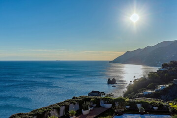 Vista  panoramica di scorcio di Vietri Sul Mare (Salerno , Campania , Italia) dalla strada della costiera Amalfitana 