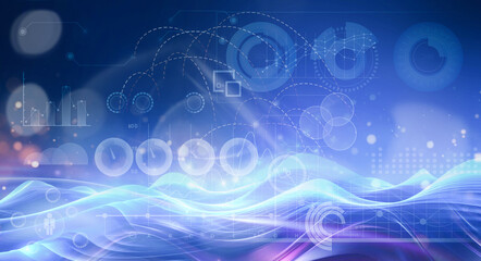 Futuristic Digital Data Flow and Network Visualization . Digital technology concept big data visualization. different important information together. Polygonal particles are connected on a dark blue