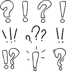 Exclamation and question mark hand drawn vector illustration
