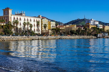 Parte del lungomare di Salerno(Campania , Italia) visto dalla spiaggia 