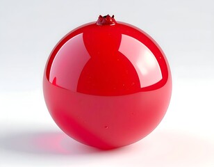 Vivid red sphere with a small crown, glossy reflection on white background