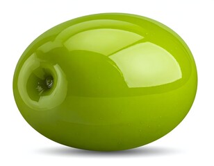 Single, glossy green fruit isolated on a white backdrop, casting shadow