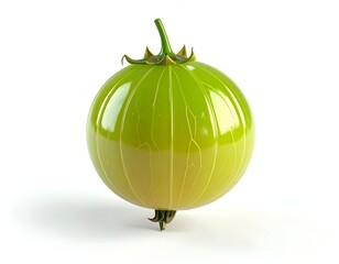 Rendered, glossy green fruit, ribbed, with stem, shadow on white