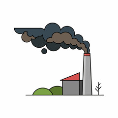 Isolated flat vector of factory smoke pollution, clean outline, simple shapes, solid colors, white background, no text.