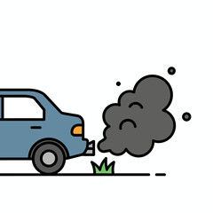 Isolated flat vector of car exhaust emissions, minimal style, bold lines, solid colors, white background.