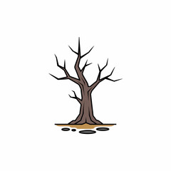 Isolated flat vector of dead tree caused by pollution, minimal design, flat colors, white background.