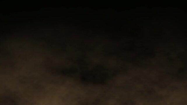 Moving soil sand dust floating on black background. Brown sandstorm dust powder particles explosion special effect or smoke in slow motion. 4k seamless looping video