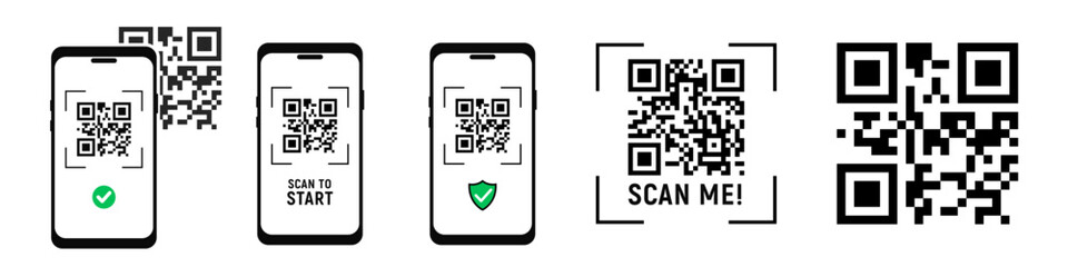Fototapeta premium Qr code, scan me prompt, interactive technology symbol vector