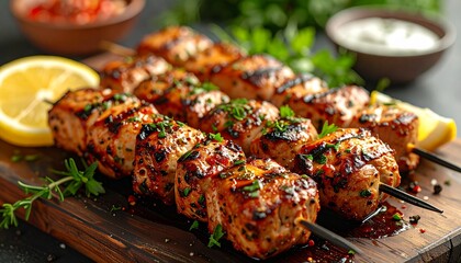 Charred Souvlaki Close-Up. Barbeque Skewers Close Up