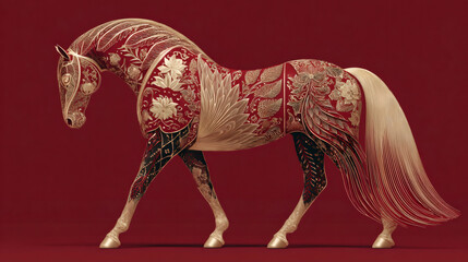 Ornamental horse showing rich red and gold pattern