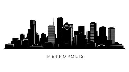 Cityscape silhouette of a modern metropolis with sleek skyscrapers and urban landscape at dusk from a distant viewpoint