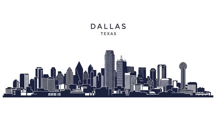 Cityscape illustration of Dallas, Texas, showcasing its skyline and urban architecture from a panoramic viewpoint