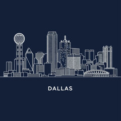 Aerial view of Dallas cityscape with prominent skyscrapers and iconic architecture at dusk