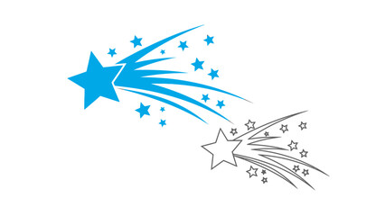 Shooting stars streak across a celestial landscape with vibrant blue and white trails