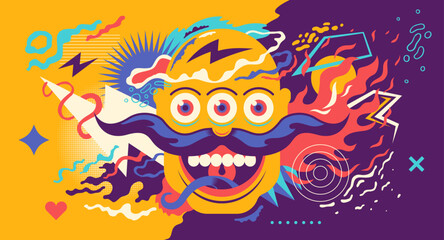 An abstract illustration of a creepy character with a various colorful shapes. Vector illustration.