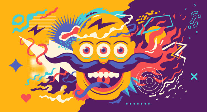 An abstract illustration of a creepy character with a various colorful shapes. Vector illustration.