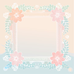 Soft Pastel Floral Frame with Delicate Leaves and Roses on a Gradient Background Perfect for Invitations or Decorations