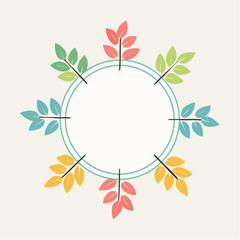 Circular Arrangement Of Colorful Autumn Leaves In A Repeating Pattern Around A Blank Center Circle Against A Light Beige Background With Subtle Texture