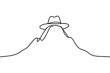 Minimalist One Line Art Hat on Mountain Landscape Concept Illustration for Journey and Freedom Theme