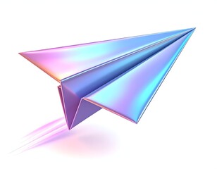 3D Render of a glossy paper airplane, with colorful motion trails