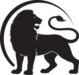 Majestic Lion Silhouette Logo with Circle Arc for Business Branding and Identity