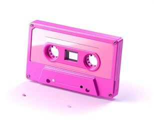 Obraz premium A bright pink cassette tape, isolated on a white background
