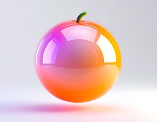 3D rendered, glossy fruit sphere with gradient colors and a green stem