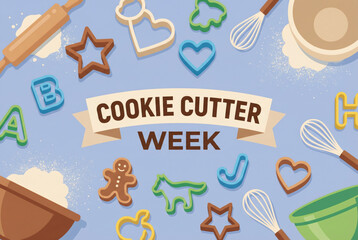 Colorful cookie cutters and baking tools celebrating Cookie Cutter Week