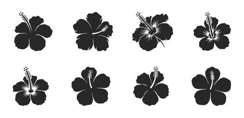 Black Hibiscus Flower Silhouette Collection Set