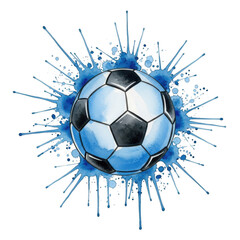 Watercolor soccer ball explosion isolated on transparent background