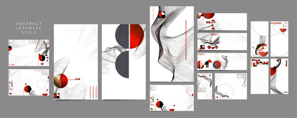 Scattered Layouts Grid Play Retro Aesthetics Posters set. Design Japanese style templates set invitations to lines abstract backgrounds