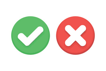 A green checkmark and a red cross symbol on a white background