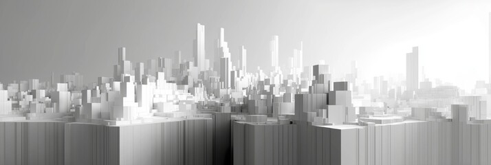 White minimal architectural city model showing urban density. Abstract blocks forming an urban landscape, conceptual massing in a grayscale environment