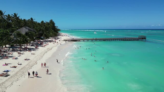 Atlantic ocean sandy beach Bavaro in Punta Cana with turquoise water. Travel destination. Dominican Republic