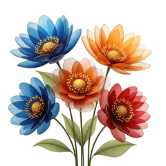 Vibrant flowers bouquet isolated on transparent background