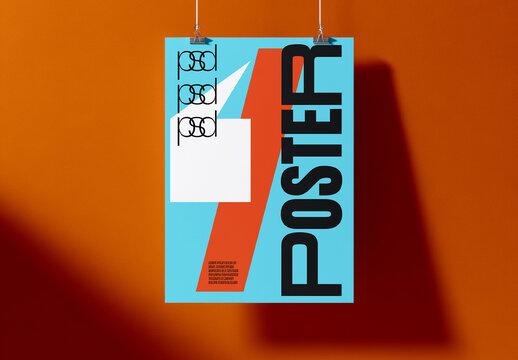 Hanging Poster Mockup with Clips
