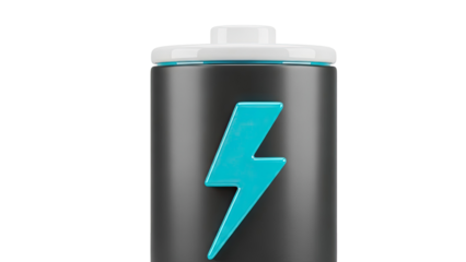 3D Battery Icon with Blue Lightning Bolt