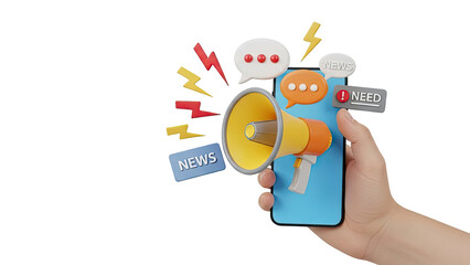 Megaphone announcing news and needs via smartphone