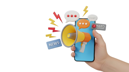 Megaphone announcing news and needs via smartphone