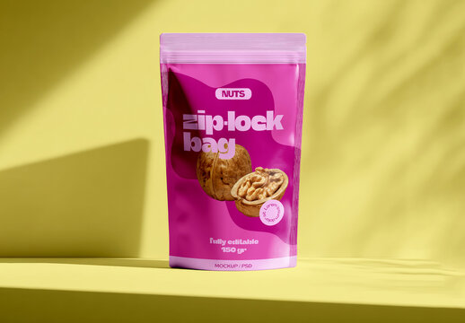 Stand-Up Zip Lock Snack Packaging Mockup